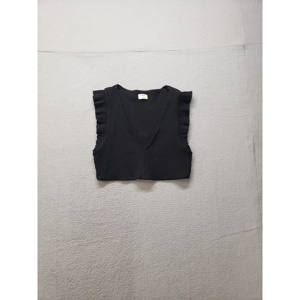 Wilfred Women Crop Top M Black Ruffle V Neck Ribbed Sleeveless Elegant Summer